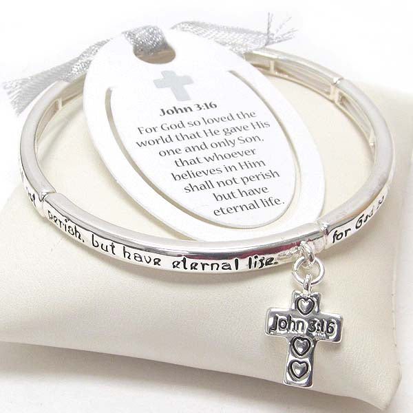 Fashion -John 3:16 Cross Charm Stretch Bracelet