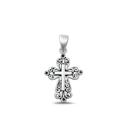 .925 Sterling Silver Victorian Style Filigree Cross Pendant Ornate Scroll