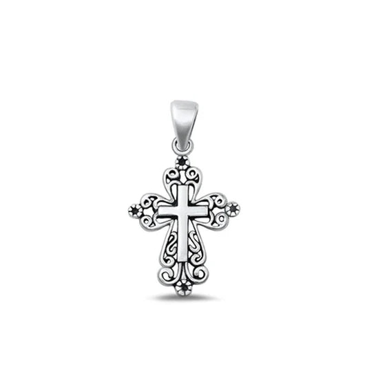 .925 Sterling Silver Victorian Style Filigree Cross Pendant Ornate Scroll