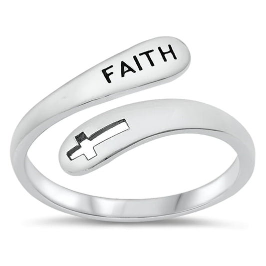 .925 Sterling Silver Christian Faith Cross Spoon Ring