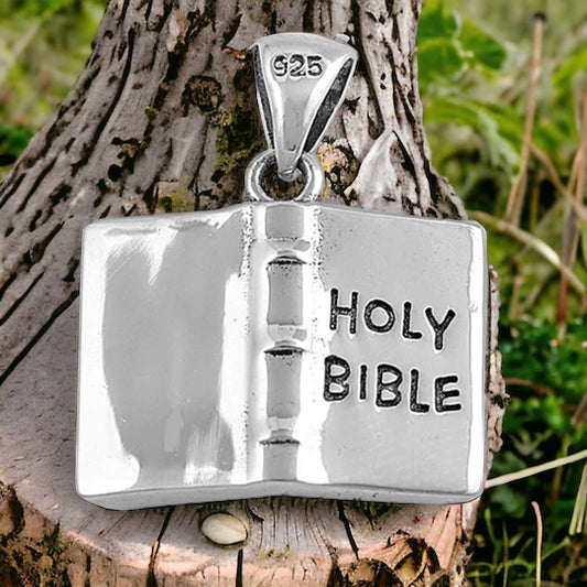 .925 Sterling Silver Holy Bible-Open Book Pendant/Charm